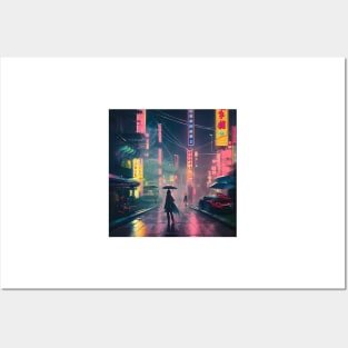 Neo Tokyo - A Lonely Man - Night Lights Posters and Art